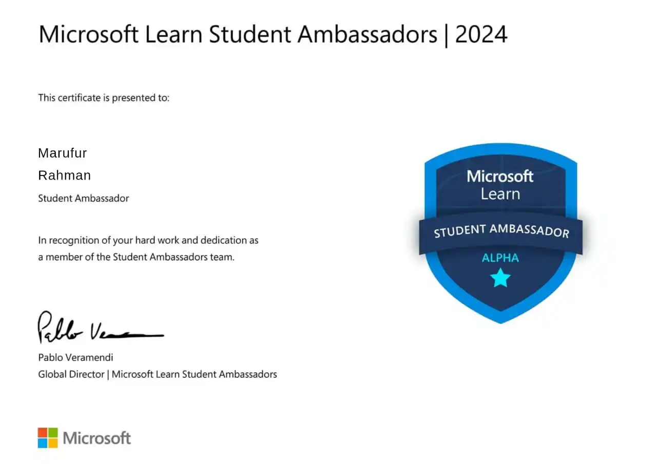 Microsoft Learn Student Ambassador Certificate
