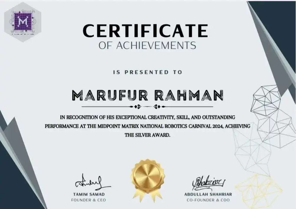 National Robotics Quiz Carnival Certificate
